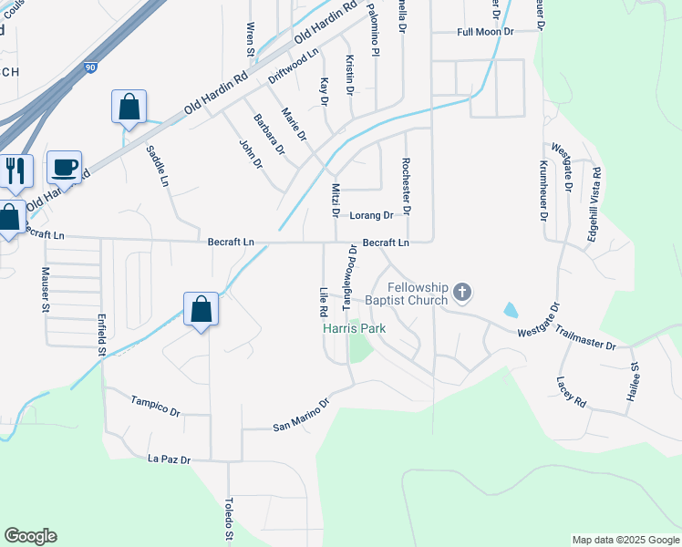 map of restaurants, bars, coffee shops, grocery stores, and more near 720 Tanglewood Drive in Billings