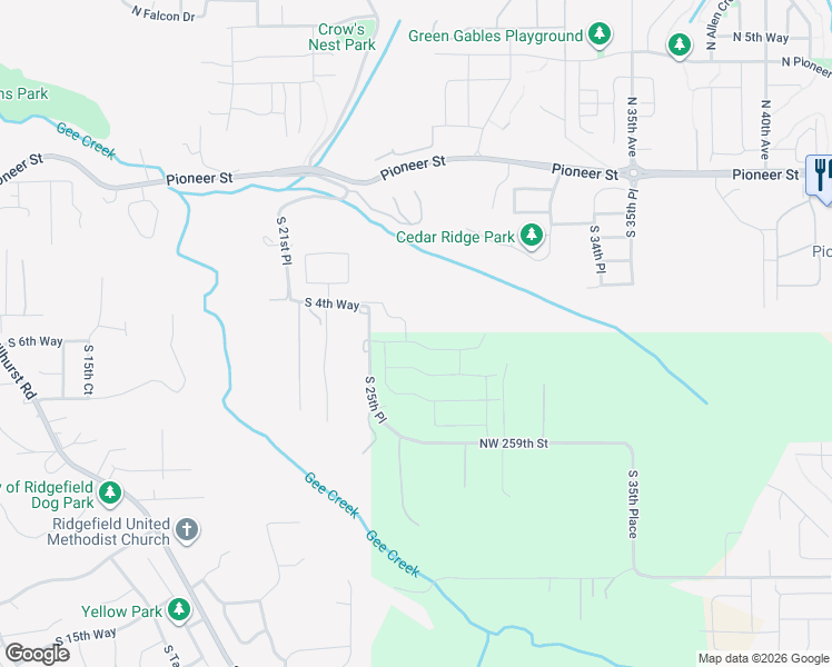 map of restaurants, bars, coffee shops, grocery stores, and more near 2447 S 4th Way in Ridgefield