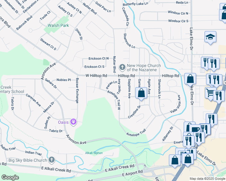 map of restaurants, bars, coffee shops, grocery stores, and more near 67 Antelope Trail W in Billings