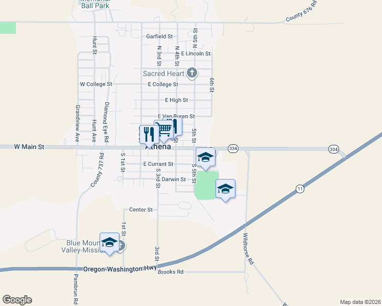 map of restaurants, bars, coffee shops, grocery stores, and more near 440 Main Street in Athena