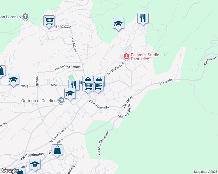 map of restaurants, bars, coffee shops, grocery stores, and more near 9 Via Giuseppe Garibaldi in Gandino