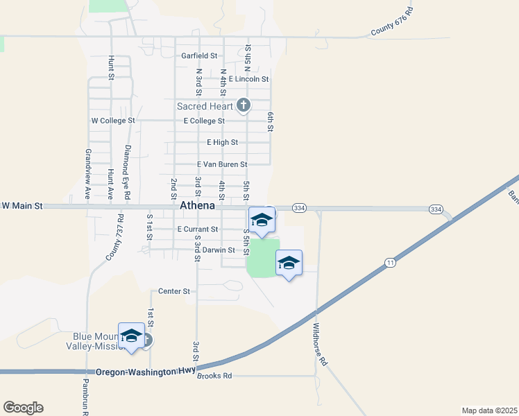 map of restaurants, bars, coffee shops, grocery stores, and more near 540 East Main Street in Athena