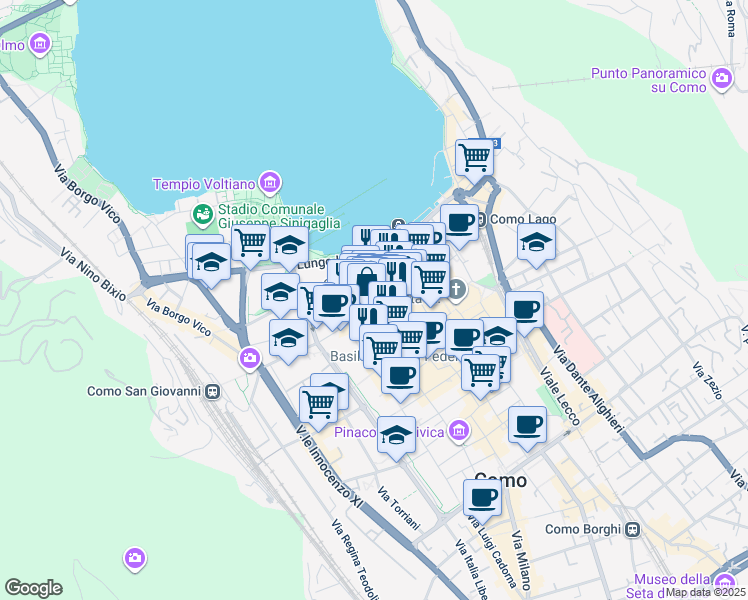 map of restaurants, bars, coffee shops, grocery stores, and more near 5 Via Paolo Carcano in Como