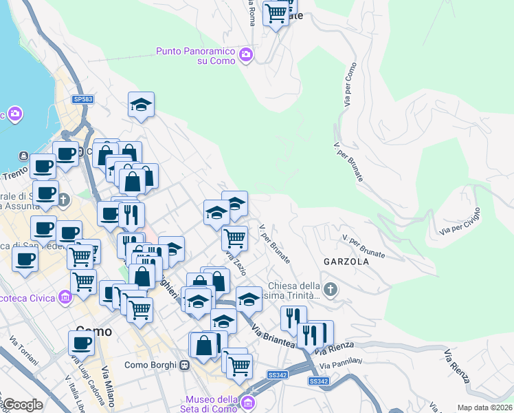 map of restaurants, bars, coffee shops, grocery stores, and more near 6 Salita San Donato in Como