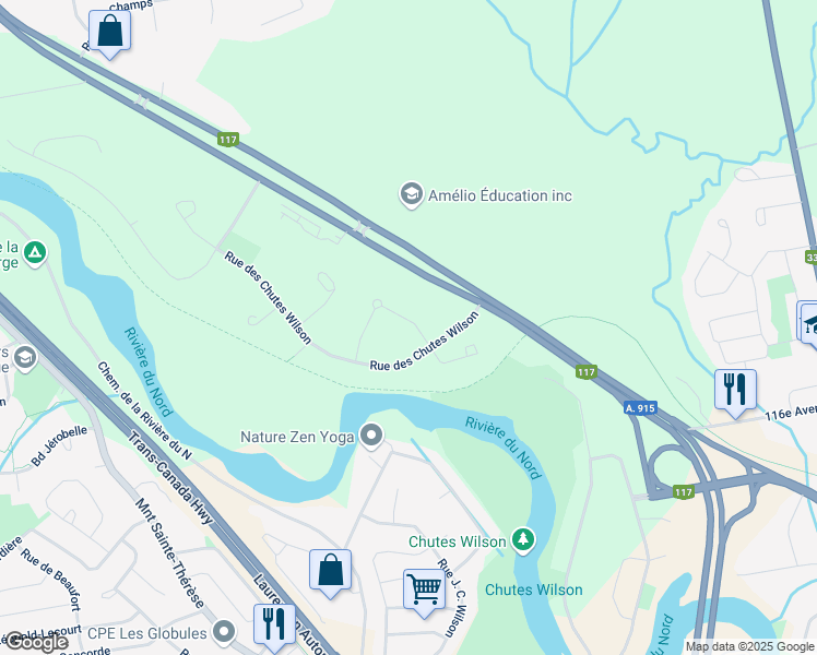 map of restaurants, bars, coffee shops, grocery stores, and more near 112 Rue des Cascades in Saint-Jérôme