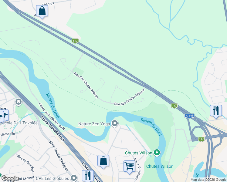 map of restaurants, bars, coffee shops, grocery stores, and more near 141 Rue des Cascades in Saint-Jérôme