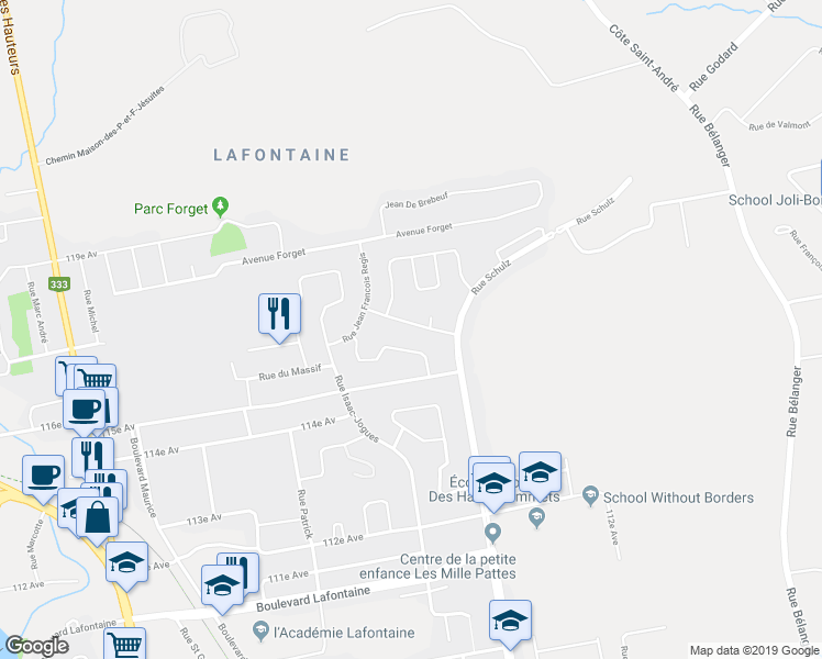 map of restaurants, bars, coffee shops, grocery stores, and more near 244 Rue René Goupil in Saint-Jérôme