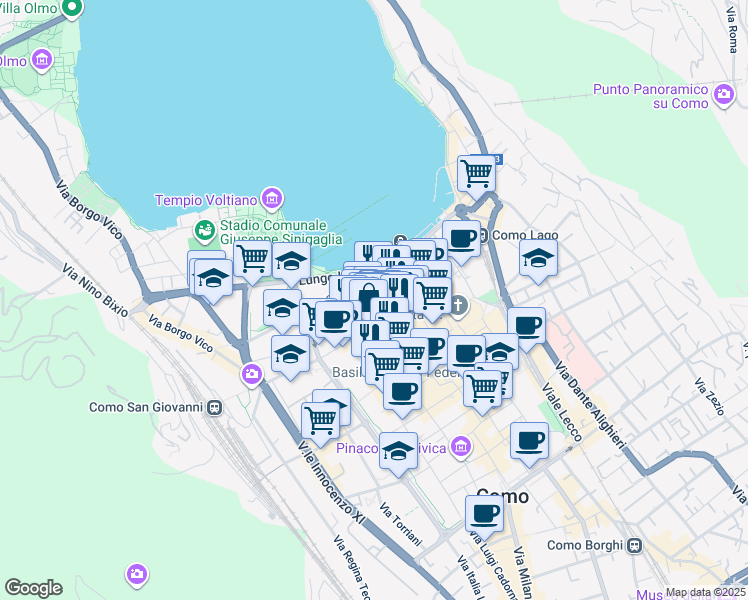 map of restaurants, bars, coffee shops, grocery stores, and more near 5 Via Paolo Carcano in Como