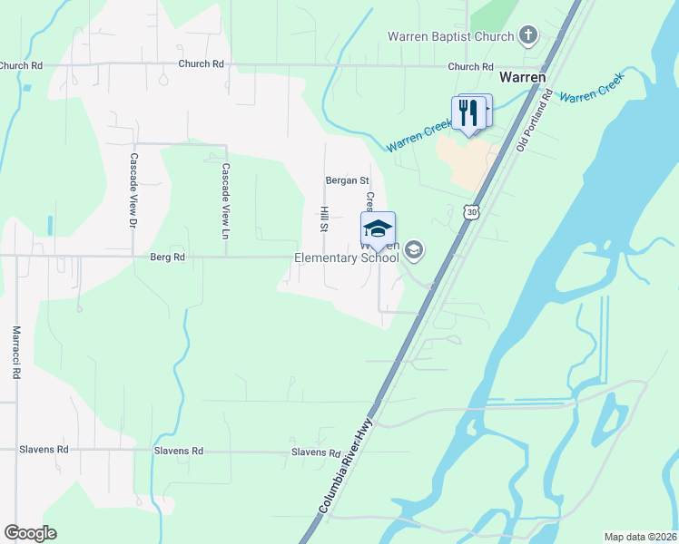 map of restaurants, bars, coffee shops, grocery stores, and more near 56348 Hill Street in Warren