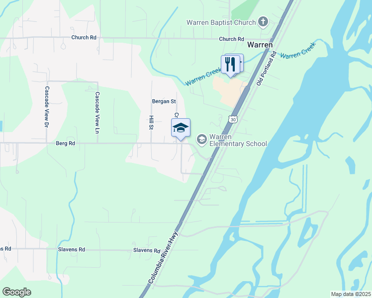 map of restaurants, bars, coffee shops, grocery stores, and more near 34502 Berg Road in Warren