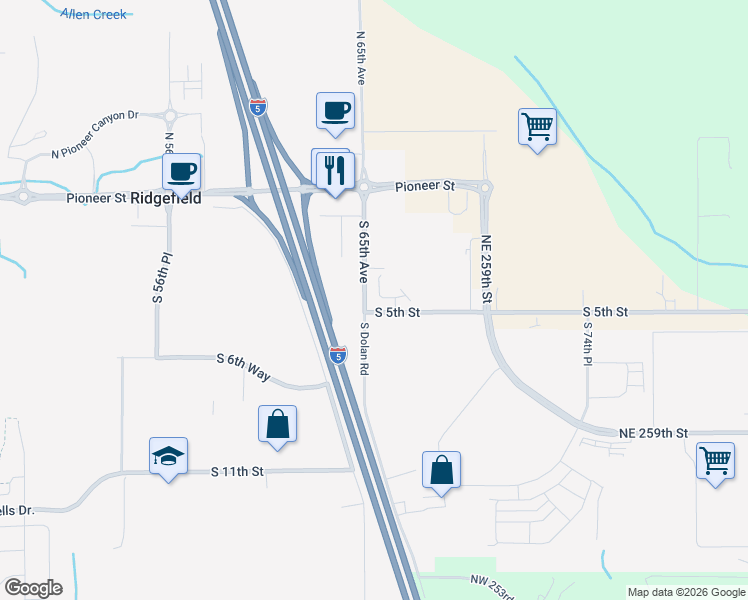 map of restaurants, bars, coffee shops, grocery stores, and more near 457 South 65th Avenue in Ridgefield
