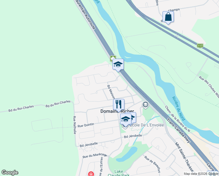 map of restaurants, bars, coffee shops, grocery stores, and more near 1740 Boulevard Maisonneuve in Saint-Jérôme