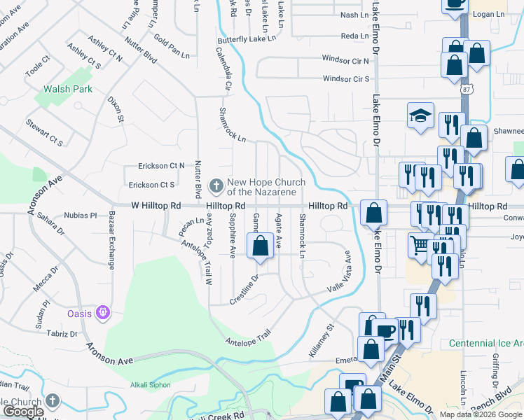 map of restaurants, bars, coffee shops, grocery stores, and more near 110 Hilltop Road in Billings