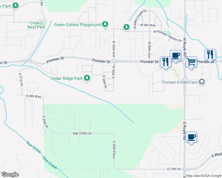 map of restaurants, bars, coffee shops, grocery stores, and more near 3556 South 5th Way in Ridgefield