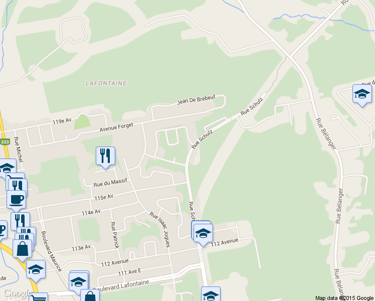 map of restaurants, bars, coffee shops, grocery stores, and more near 2564 Rue Schulz in Saint-Jérôme