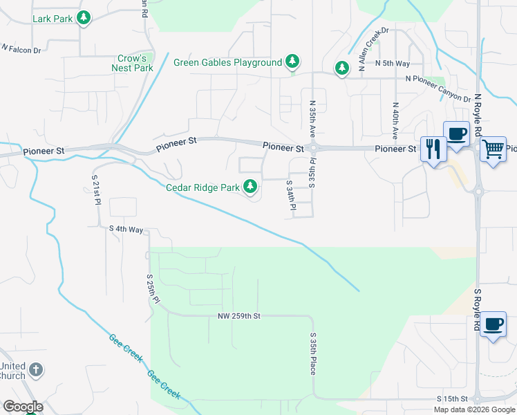 map of restaurants, bars, coffee shops, grocery stores, and more near 3157 S Cedar Ridge Dr in Ridgefield