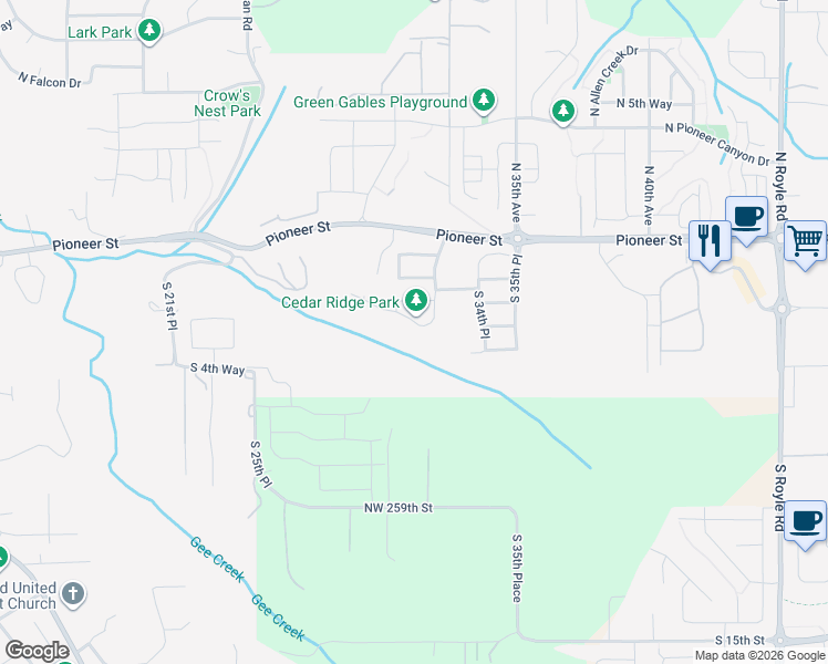 map of restaurants, bars, coffee shops, grocery stores, and more near 3157 South Cedar Ridge Drive in Ridgefield