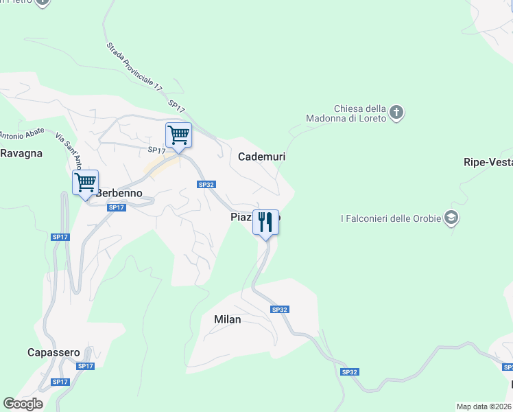 map of restaurants, bars, coffee shops, grocery stores, and more near 111 Strada Provinciale 32 in Berbenno
