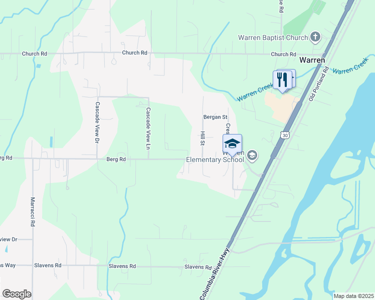map of restaurants, bars, coffee shops, grocery stores, and more near 34337 Berg Road in Warren