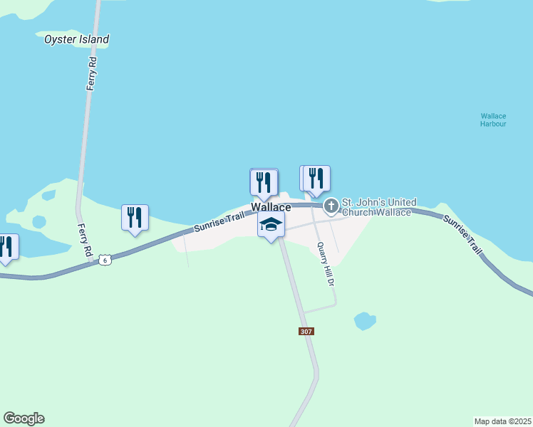 map of restaurants, bars, coffee shops, grocery stores, and more near 13910 Nova Scotia 6 in Wallace