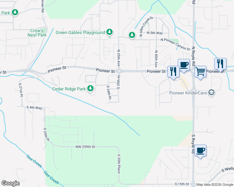 map of restaurants, bars, coffee shops, grocery stores, and more near 3556 South 5th Way in Ridgefield