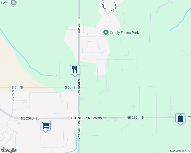 map of restaurants, bars, coffee shops, grocery stores, and more near 1104 Northeast 264th Street in Ridgefield