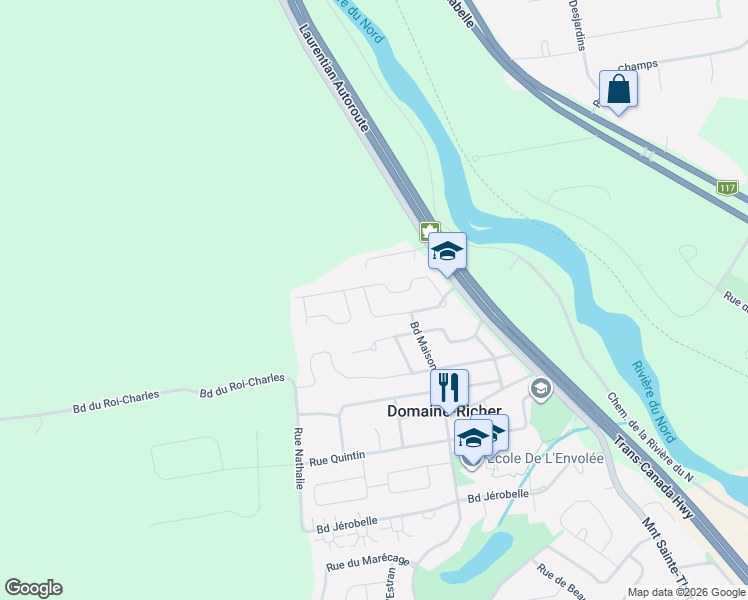 map of restaurants, bars, coffee shops, grocery stores, and more near 1096 Rue des Quatre-Saisons in Saint-Jérôme
