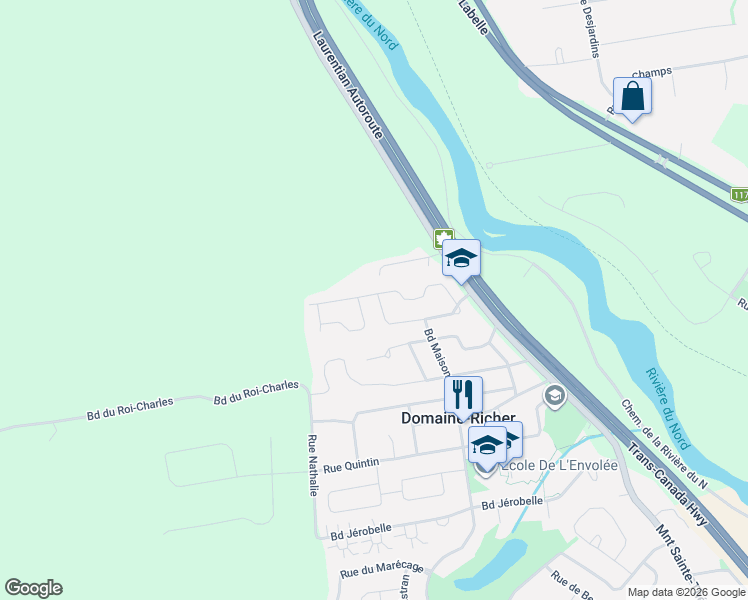 map of restaurants, bars, coffee shops, grocery stores, and more near 1105 Rue des Quatre-Saisons in Saint-Jérôme