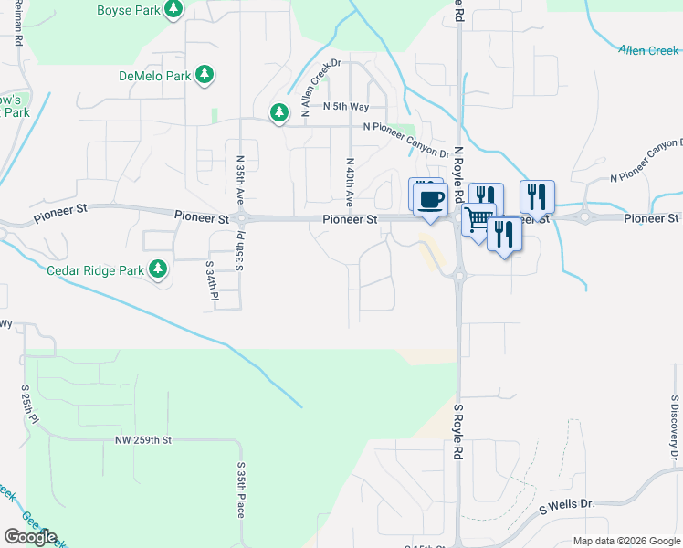 map of restaurants, bars, coffee shops, grocery stores, and more near 221 South 39th Drive in Ridgefield