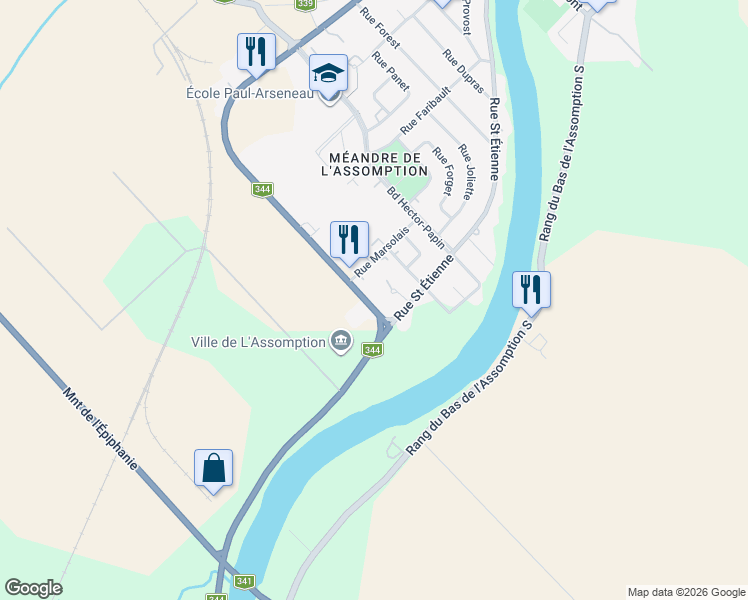 map of restaurants, bars, coffee shops, grocery stores, and more near 870 Boulevard de l'Ange-Gardien in L'Assomption