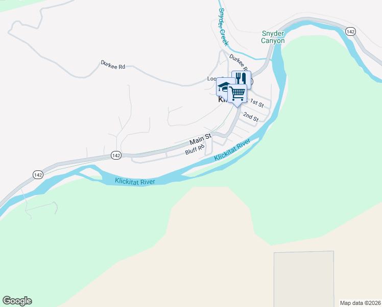 map of restaurants, bars, coffee shops, grocery stores, and more near 515 Main Street in Klickitat