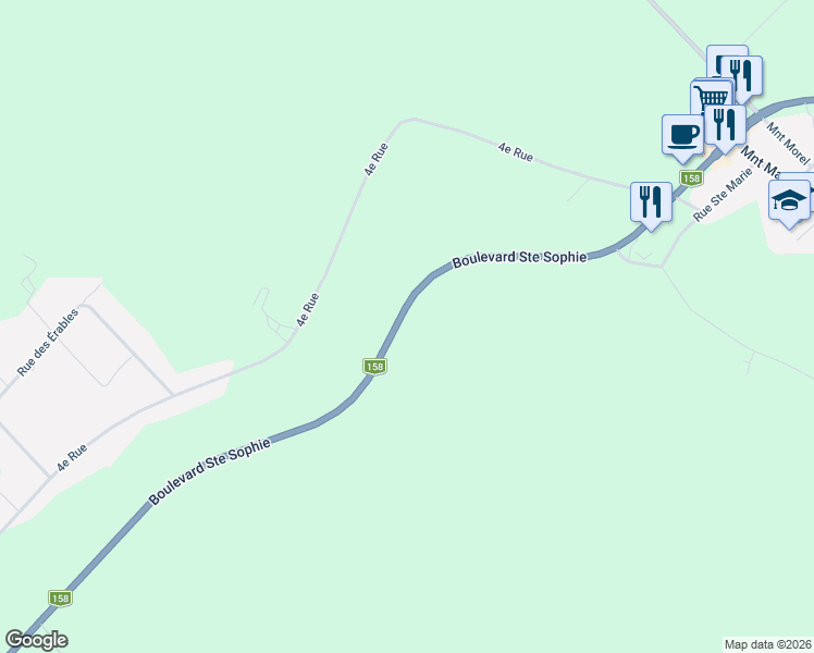 map of restaurants, bars, coffee shops, grocery stores, and more near Boulevard Sainte Sophie in Sainte-Sophie