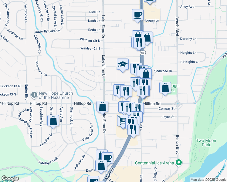 map of restaurants, bars, coffee shops, grocery stores, and more near 412 Milton Road in Billings