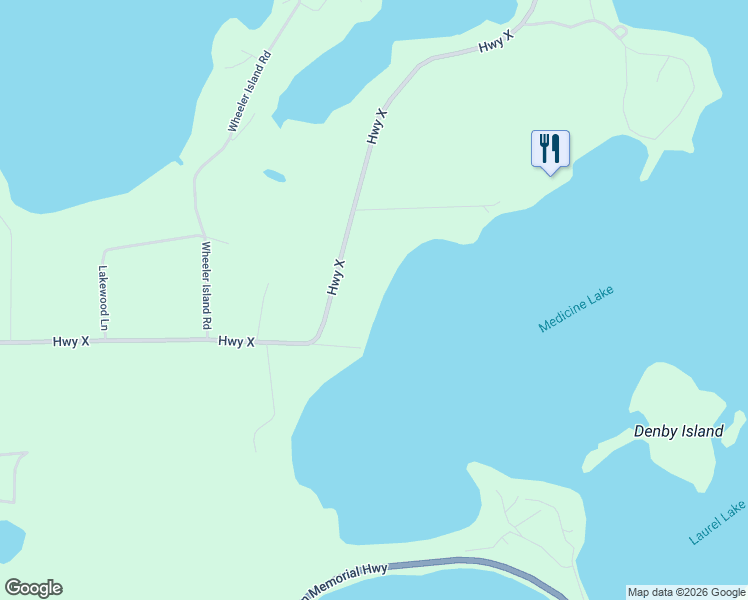 map of restaurants, bars, coffee shops, grocery stores, and more near 7320 Highway X in Three Lakes