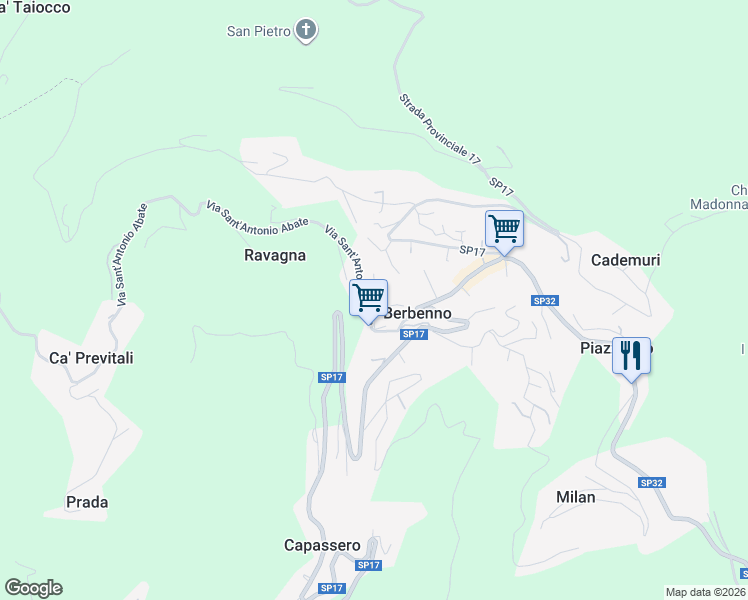 map of restaurants, bars, coffee shops, grocery stores, and more near 13 Via Dante Alighieri in Berbenno