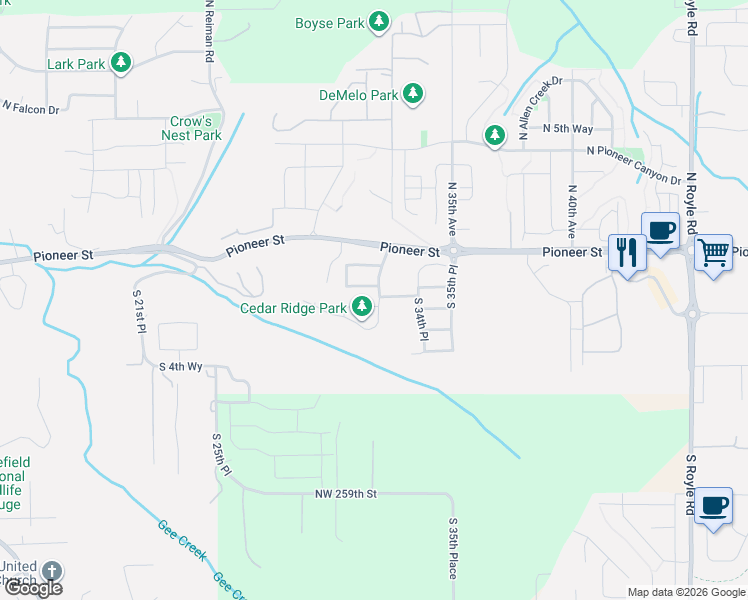 map of restaurants, bars, coffee shops, grocery stores, and more near 3150 South 3rd Way in Ridgefield