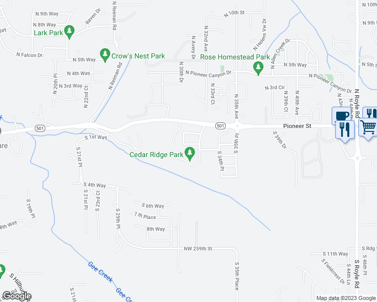 map of restaurants, bars, coffee shops, grocery stores, and more near 3044 South 3rd Way in Ridgefield