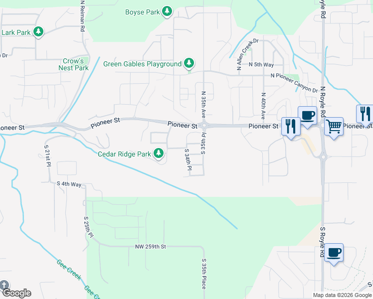 map of restaurants, bars, coffee shops, grocery stores, and more near 238 South 34th Place in Ridgefield