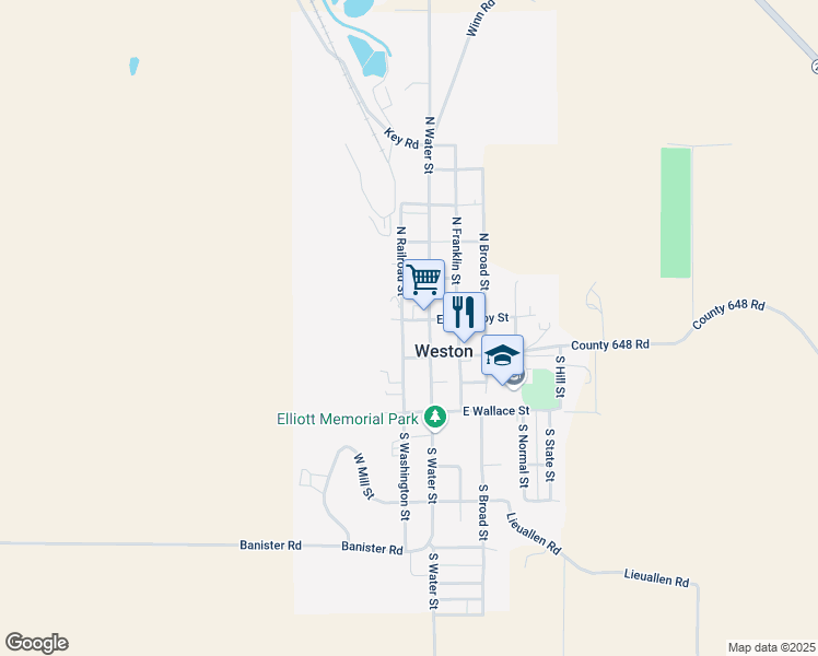 map of restaurants, bars, coffee shops, grocery stores, and more near 115 North Washington Street in Weston
