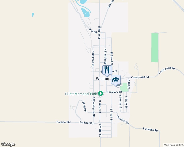 map of restaurants, bars, coffee shops, grocery stores, and more near 115 North Washington Street in Weston