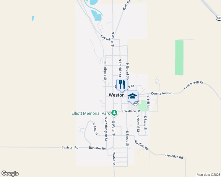 map of restaurants, bars, coffee shops, grocery stores, and more near 115 North Water Street in Weston