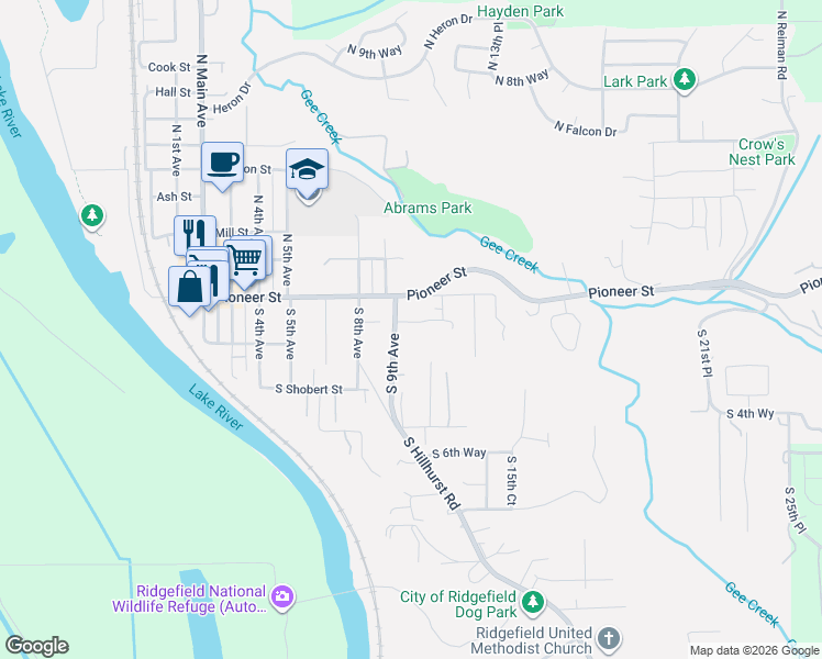 map of restaurants, bars, coffee shops, grocery stores, and more near 915 South Highland Street in Ridgefield