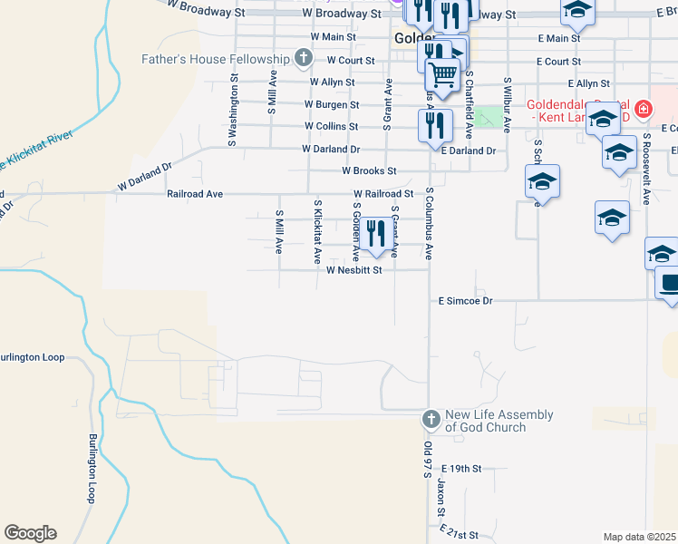 map of restaurants, bars, coffee shops, grocery stores, and more near 1013 South Golden Avenue in Goldendale