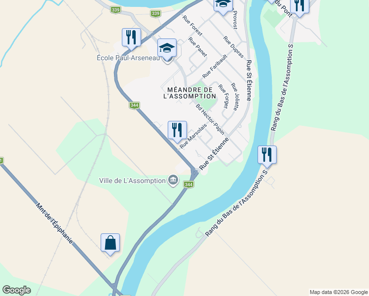 map of restaurants, bars, coffee shops, grocery stores, and more near 720 Rue Marsolais in L'Assomption