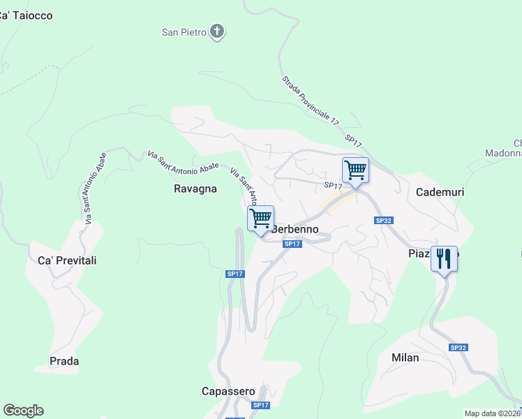 map of restaurants, bars, coffee shops, grocery stores, and more near 13 Via Dante Alighieri in Berbenno