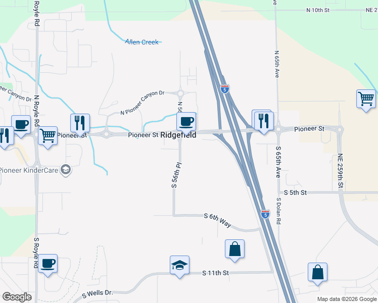 map of restaurants, bars, coffee shops, grocery stores, and more near 10 South 56th Place in Ridgefield