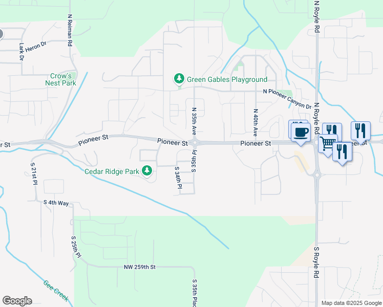 map of restaurants, bars, coffee shops, grocery stores, and more near 3521 South 2nd Way in Ridgefield