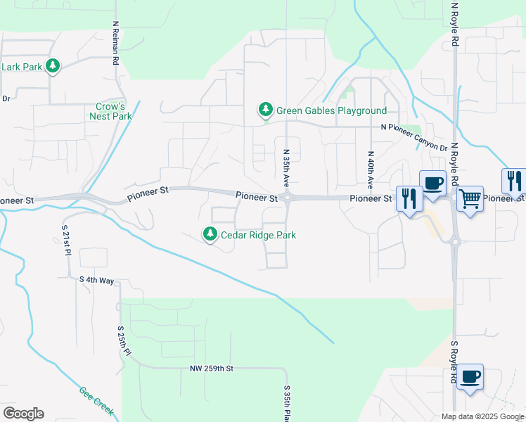 map of restaurants, bars, coffee shops, grocery stores, and more near 108 South 34th Place in Ridgefield