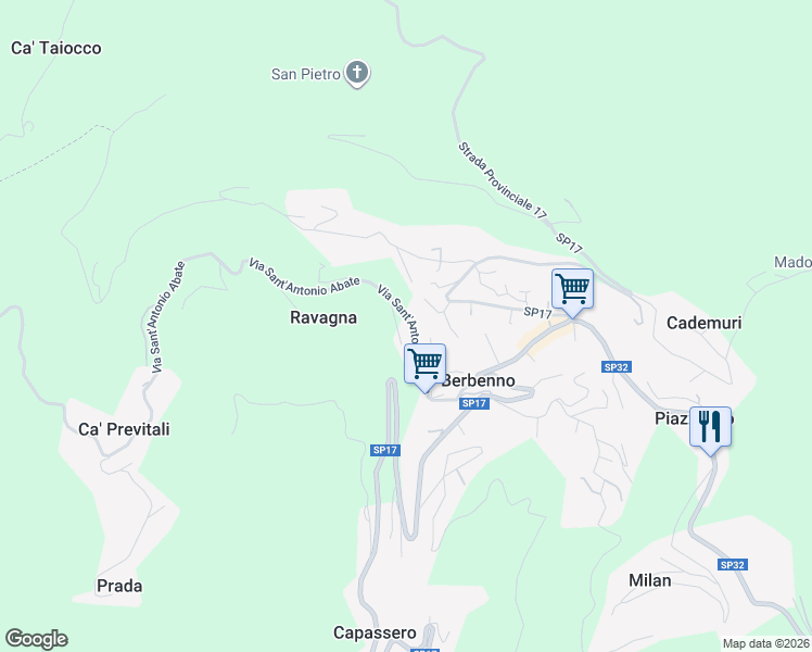 map of restaurants, bars, coffee shops, grocery stores, and more near 59 Via John Fitzgerald Kennedy in Berbenno