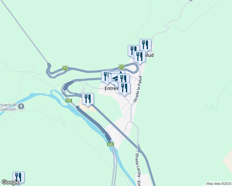 map of restaurants, bars, coffee shops, grocery stores, and more near in Entrèves